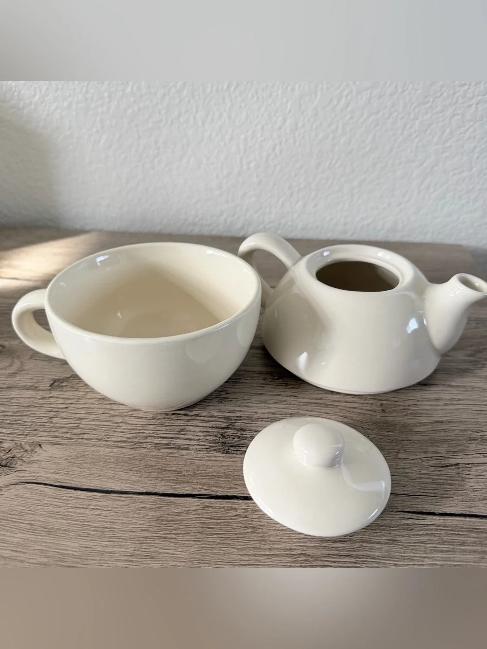Pier 1 White Porcelain Single Serve Coffee Teapot Cup 3pcs Tea-for-One Stackable
